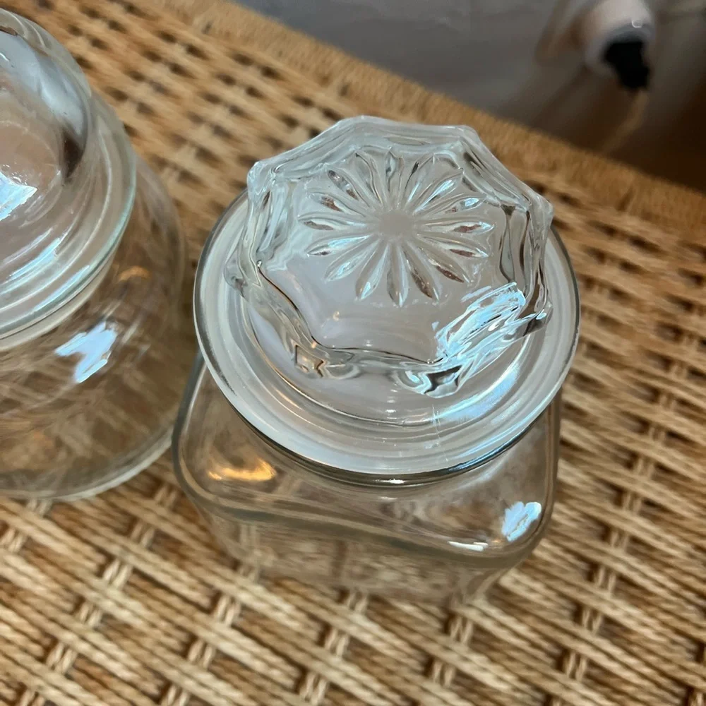 Vintage Glass Apothecary Jars with Ground Glass Lids Storage Jars, Starburst Lid